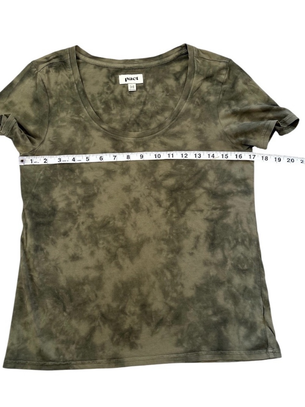 PACT Olive Green Tie-Dye Scoop Neck Organic Cotton Short Sleeve T-shirt XS - Picture 8 of 8